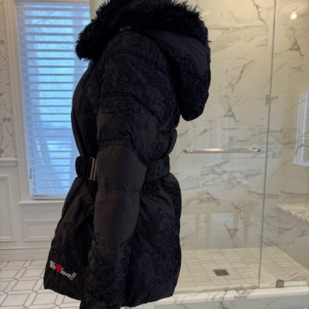 Black Desigual winter coat size S with hood.  EUC - Picture 3 of 6
